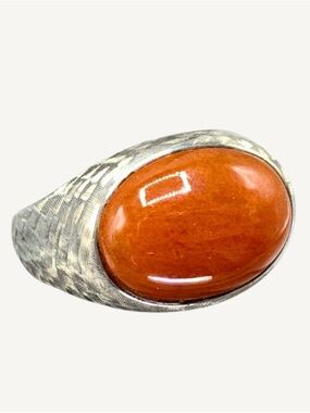 Vintage 925 Sterling Silver Natural Orange Gemstone Ring Size 8 Signed Hong Kong